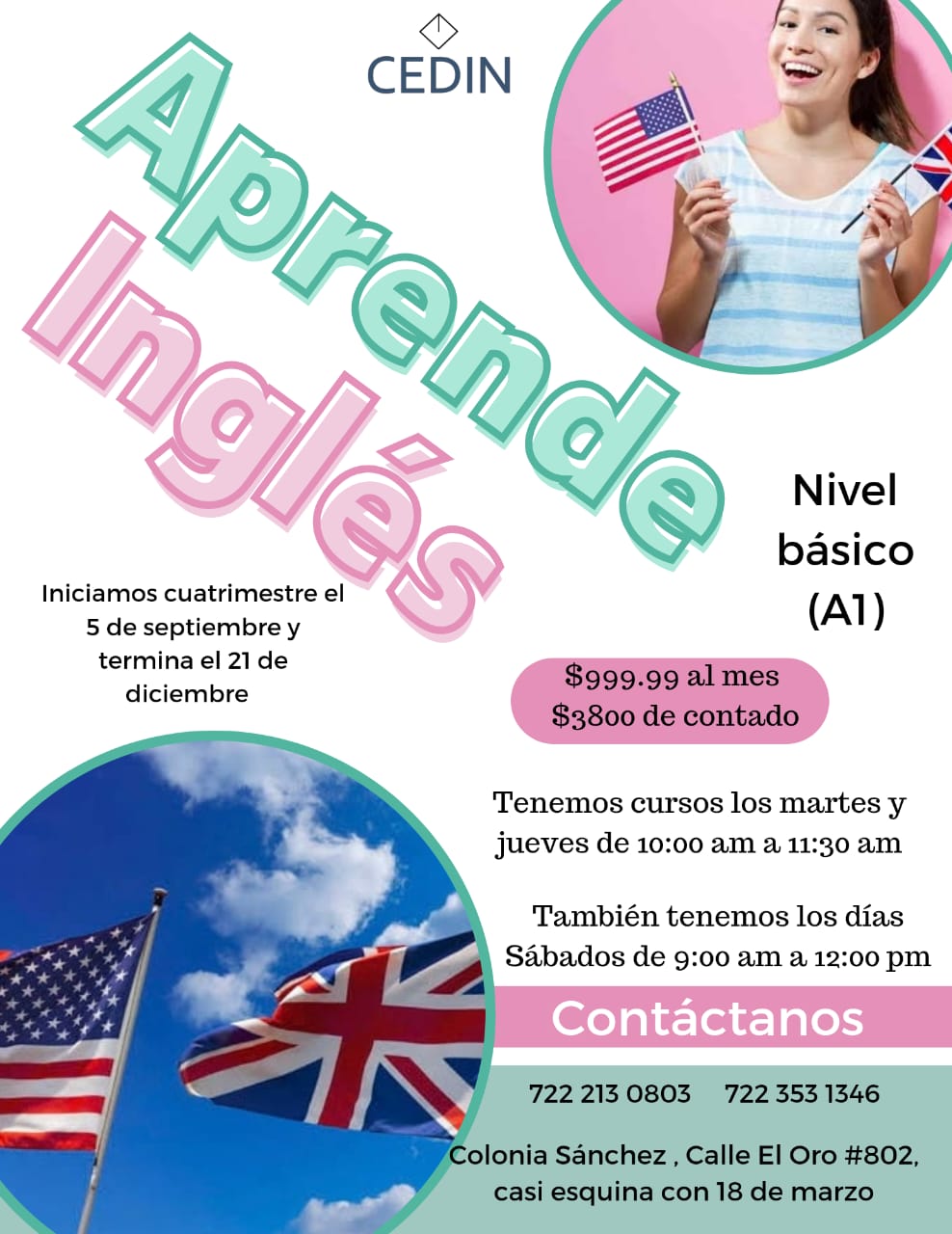 Deseas aprender Inglés desde cero?, la mejor manera es iniciando ahora; marca al 722 213 0803; pregunta horarios y promociones.